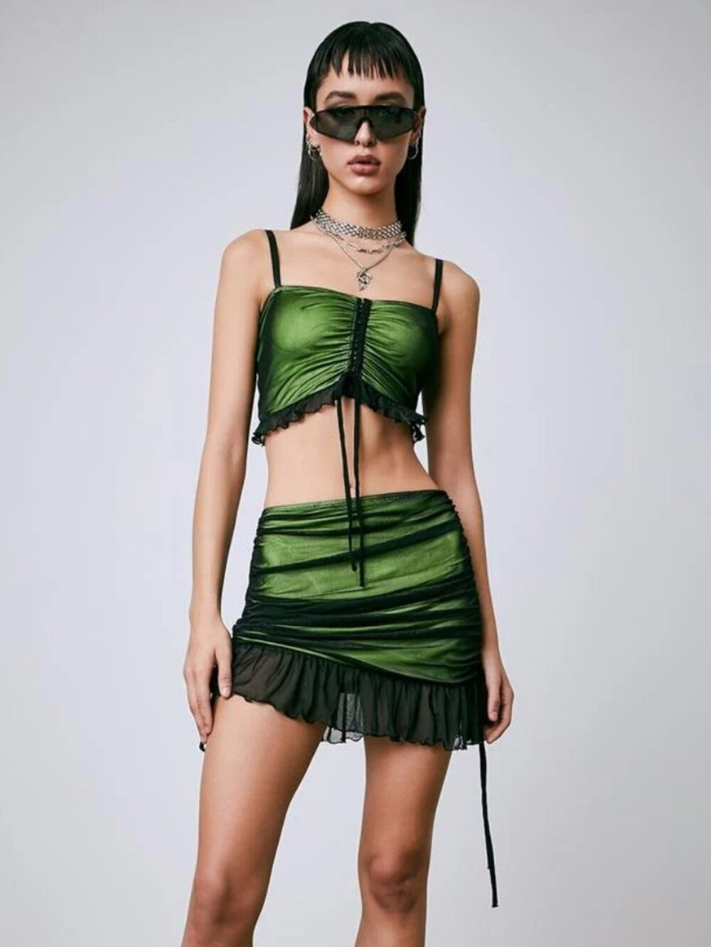 Current Mood Dolls Kill Emerald Vulgar Vice Mesh Set Green L